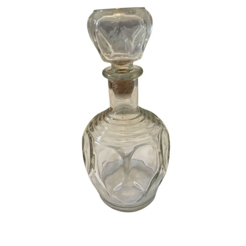 Vintage 1960s Modern Teardrop Shaped Stopper Mid Century Clear Glass Decanter